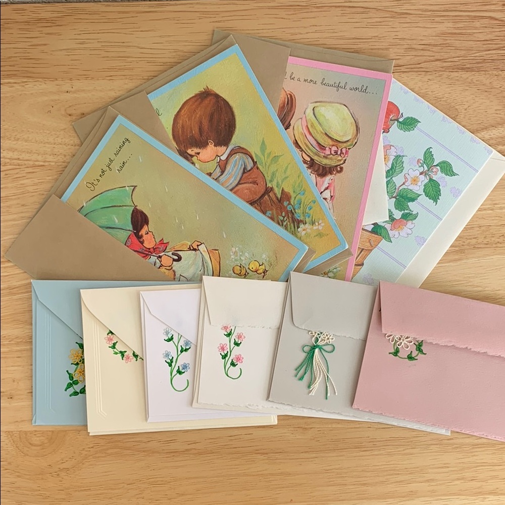 Vintage cards set. Lot of 10. Kids, flowers. Birthday and blank.